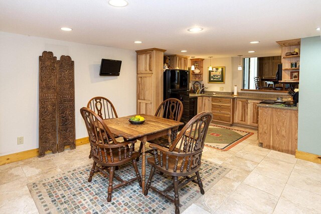 W340S2401 County Road C, Oconomowoc, WI 53066 - dining space featuring wet bar, baseboards, and recessed lighting