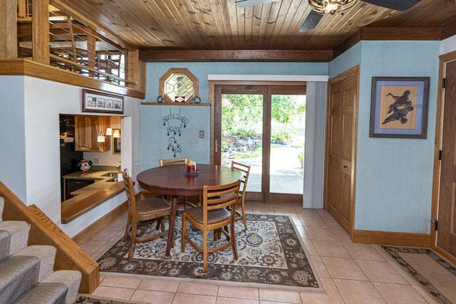 W340S2401 County Road C, Oconomowoc, WI 53066 - dining area with light tile patterned floors, baseboards, and wooden ceiling