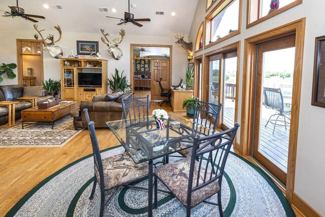 W340S2401 County Road C, Oconomowoc, WI 53066 - dining space with light wood-type flooring, ceiling fan, and visible vents