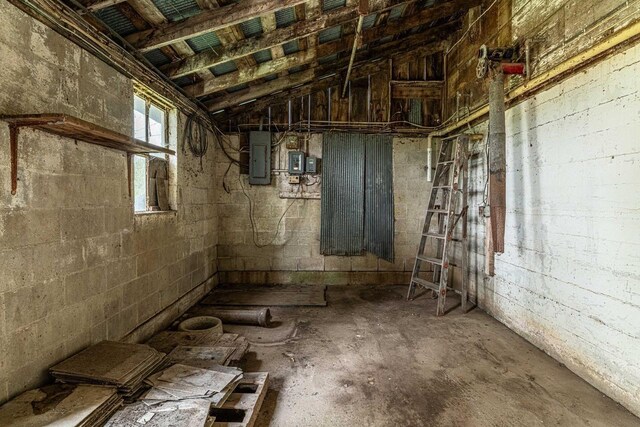 N1616 Haddinger Rd, Monroe, WI 53566 - basement featuring electric panel and concrete block wall