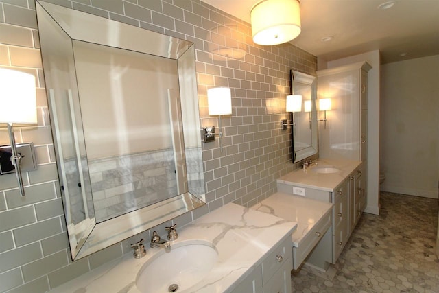 4786 Cardinal Ln, Sun Prairie, WI 53590 - bathroom with tile walls, toilet, and vanity