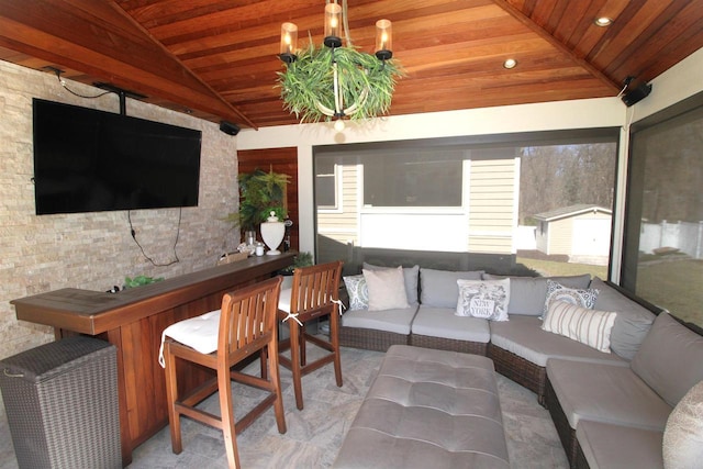 4786 Cardinal Ln, Sun Prairie, WI 53590 - exterior space with vaulted ceiling, wooden ceiling, and recessed lighting