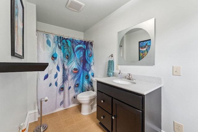 E3625 Wilkinson Rd, La Valle, WI 53941 - full bath with vanity, curtained shower, tile patterned floors, toilet, and visible vents
