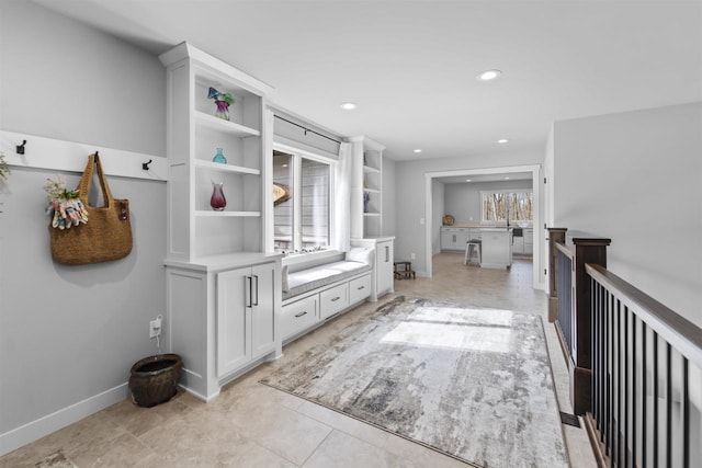 W7181 Duck Creek Ave, Westfield, WI 53964 - mudroom with recessed lighting, baseboards, and light tile patterned flooring