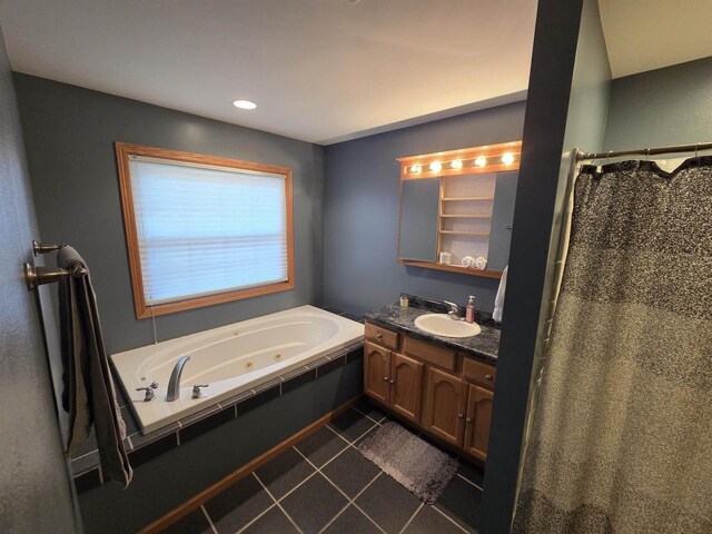 246 Golliher Ct, Westfield, WI 53964 - full bath with tile patterned floors, vanity, a tub with jets, and a shower with curtain
