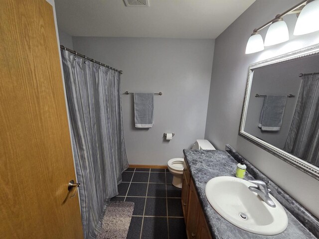 246 Golliher Ct, Westfield, WI 53964 - bathroom featuring vanity, visible vents, toilet, tile patterned floors, and baseboards