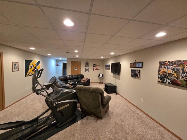 246 Golliher Ct, Westfield, WI 53964 - home theater room with recessed lighting, carpet flooring, baseboards, and a drop ceiling
