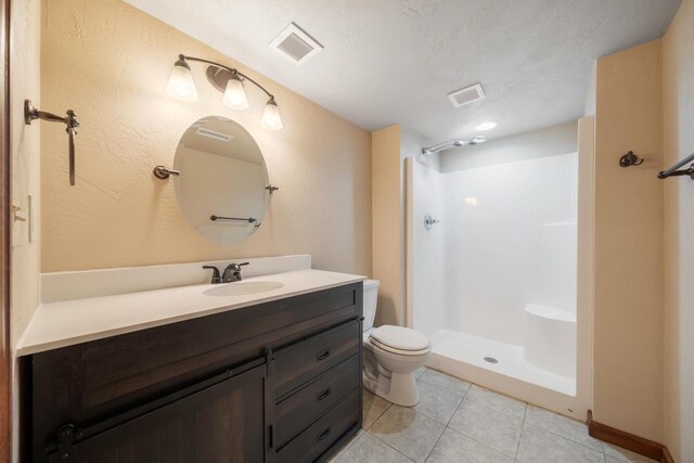 3895 Shorebird Ct, Oshkosh, WI 54904 - full bathroom with a walk in shower, vanity, visible vents, toilet, and tile patterned floors