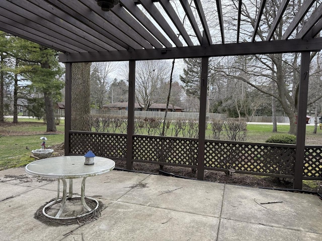 view of patio with fence and a pergola