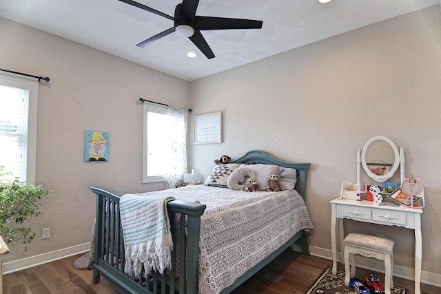 1817 Arboretum Dr, Janesville, WI 53548 - bedroom with baseboards, recessed lighting, ceiling fan, and wood finished floors