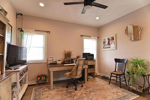 1817 Arboretum Dr, Janesville, WI 53548 - office space featuring ceiling fan, baseboards, wood finished floors, and a healthy amount of sunlight