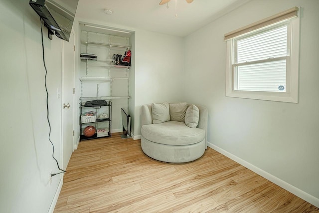 106 Leon St, Madison, WI 53714 - living area featuring light wood-style flooring, baseboards, and a ceiling fan