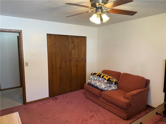 1637 Skeels Ave, Eau Claire, WI 54701 - living area with baseboards, carpet flooring, and a ceiling fan