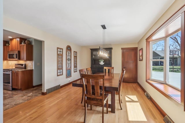 N3759 Airport Rd, Cambridge, WI 53523 - dining room featuring visible vents, baseboards, and light wood finished floors