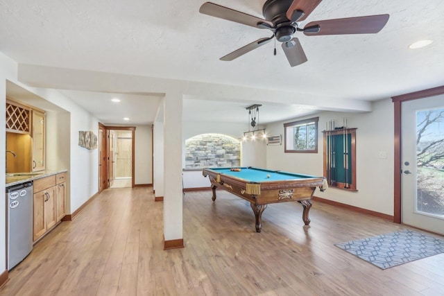 N3759 Airport Rd, Cambridge, WI 53523 - game room with a sink, billiards, light wood finished floors, and baseboards