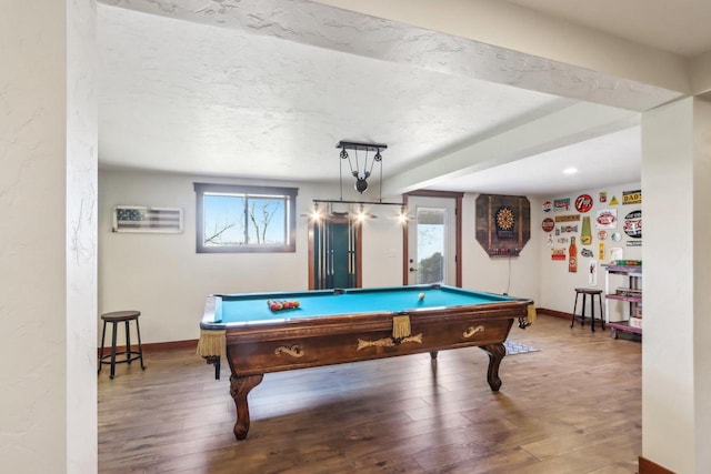 N3759 Airport Rd, Cambridge, WI 53523 - game room with baseboards, wood finished floors, a wall mounted AC, and pool table
