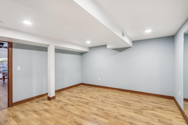 N3759 Airport Rd, Cambridge, WI 53523 - finished basement featuring light wood finished floors, baseboards, visible vents, and recessed lighting