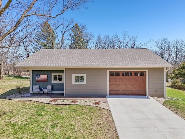 N3759 Airport Rd, Cambridge, WI 53523 - ranch-style house with roof with shingles, a front lawn, a garage, and concrete driveway