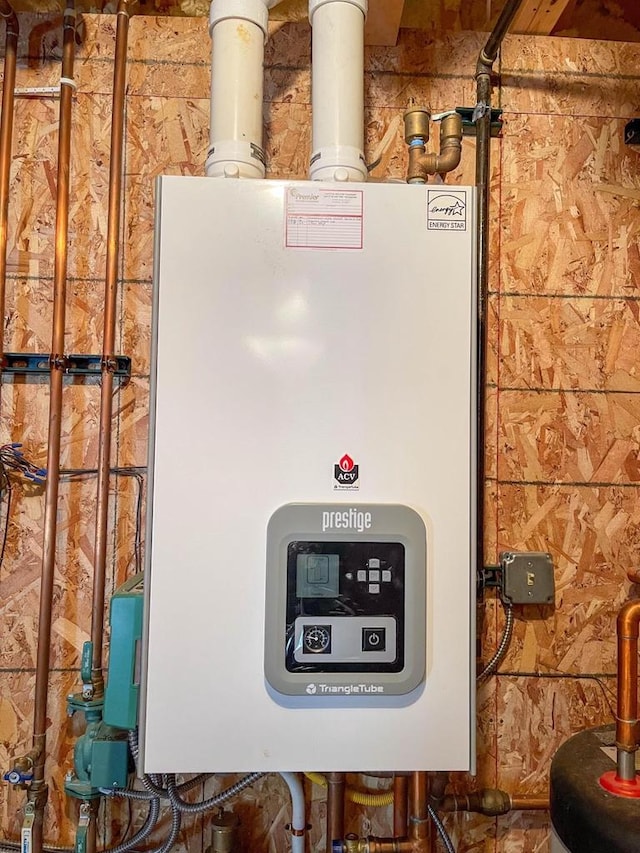 6579 Maple Tree Rd, Crescent, WI 54501 - utility room with tankless water heater