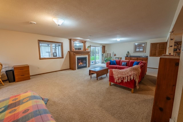 421 Nature Haven Blvd Unit 15, Kewaskum, WI 53040 - living room with baseboards, carpet floors, a textured ceiling, and a glass covered fireplace