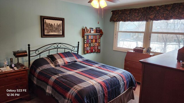 755 Brickley Dr, Fontana, WI 53125 - carpeted bedroom featuring a ceiling fan