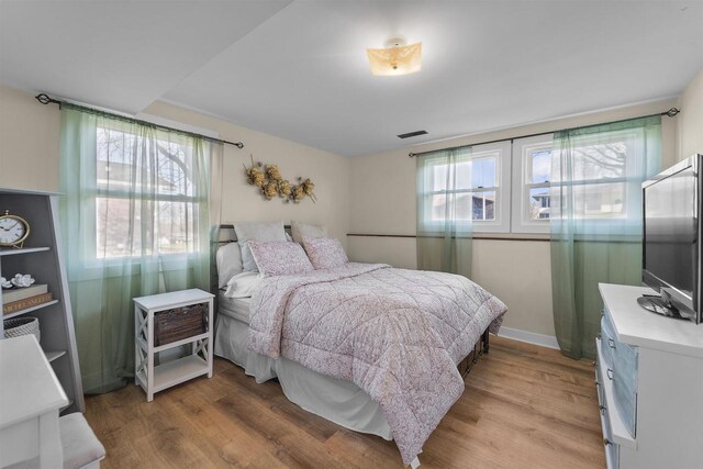 311 Blue View Dr, Mount Horeb, WI 53572 - bedroom featuring baseboards, light wood-style floors, multiple windows, and visible vents