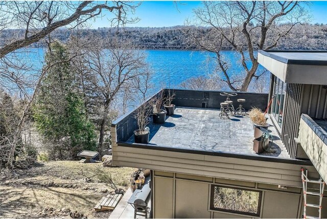 1020 Lake St, Prescott, WI 54021 - wooden terrace featuring a water view and a view of trees