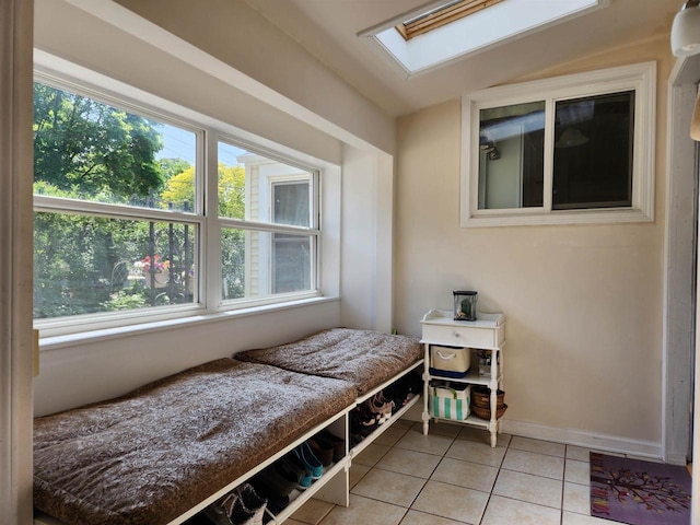 201 N Owen Dr, Madison, WI 53705 - bedroom featuring light tile patterned floors, multiple windows, a skylight, and baseboards