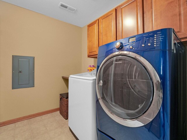 1734 Parkstone Ter Unit 73, Mount Pleasant, WI 53406 - washroom featuring baseboards, electric panel, visible vents, cabinet space, and washing machine and clothes dryer