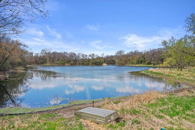 view of water feature with a wooded view
