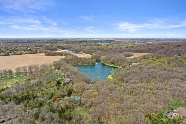 aerial view with a water view and a view of trees