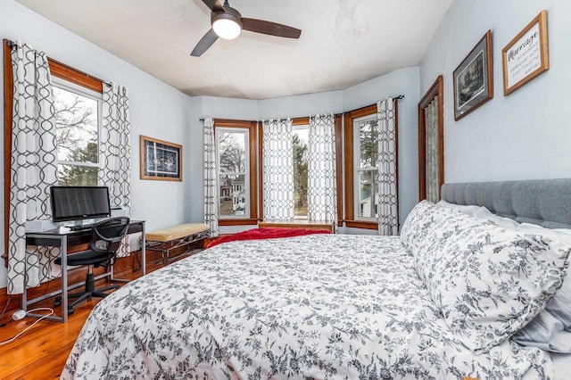 158 E Water St, Shullsburg, WI 53586 - bedroom with a ceiling fan, wood finished floors, and multiple windows