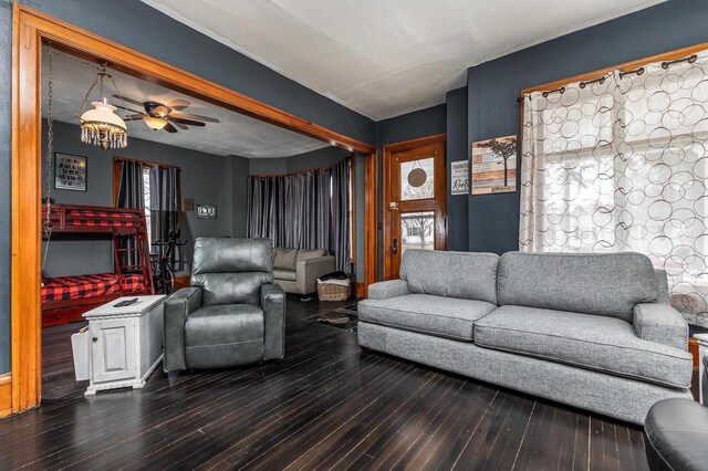 158 E Water St, Shullsburg, WI 53586 - living room with hardwood / wood-style floors and ceiling fan with notable chandelier