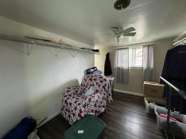 spacious closet with ceiling fan and wood finished floors