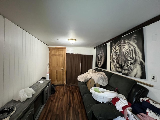 living room featuring dark wood-type flooring