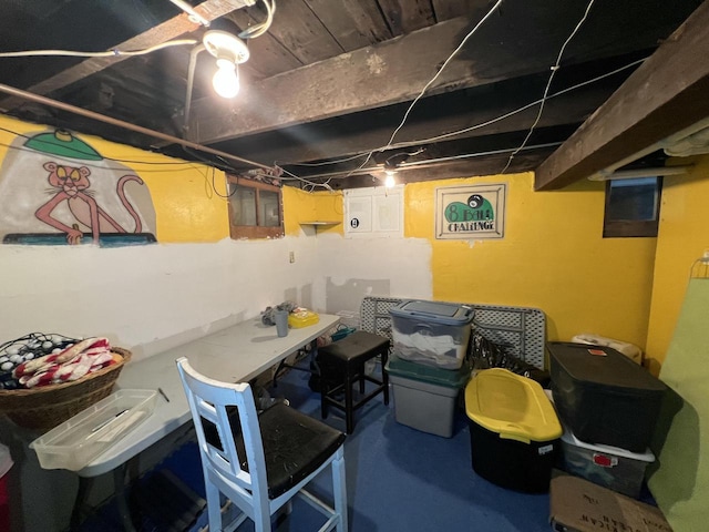 view of unfinished basement