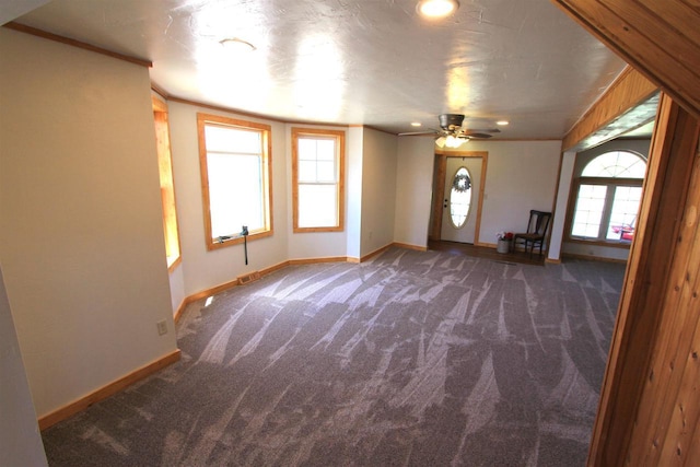 W7675 Moonshine Hill Rd, Wausaukee, WI 54177 - carpeted entrance foyer with ceiling fan, baseboards, recessed lighting, and a wealth of natural light