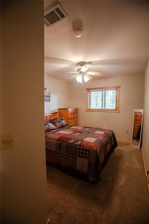 6009 W Dobbert Rd, Winter, WI 54896 - bedroom with ceiling fan, carpet, and visible vents