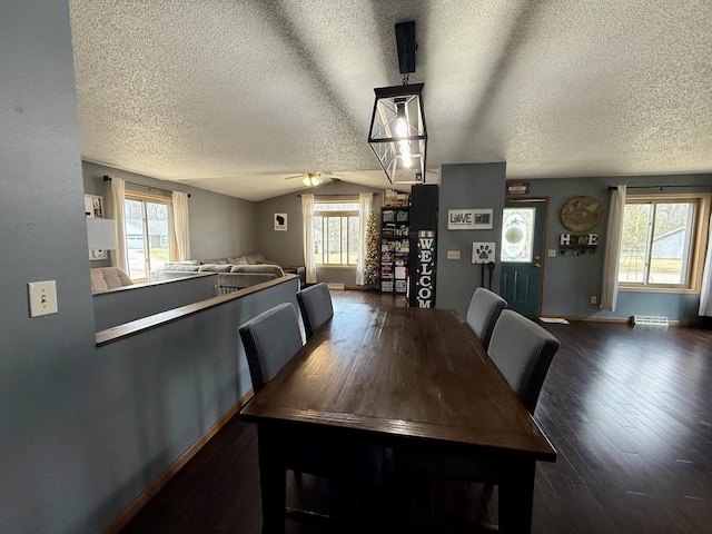 1411 Jennifer Ave, Tomah, WI 54660 - dining room with a textured ceiling, a healthy amount of sunlight, a ceiling fan, and vaulted ceiling