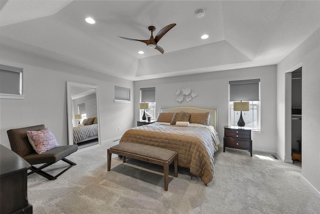 3247 Prospect Dr, Sun Prairie, WI 53590 - bedroom with baseboards, carpet floors, multiple windows, and a tray ceiling
