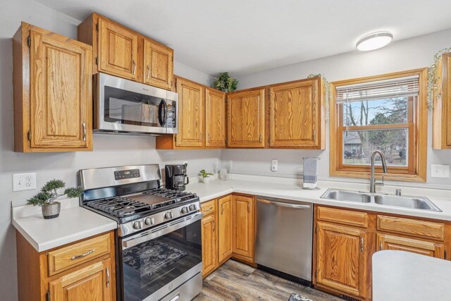 7817 Brule St, Madison, WI 53717 - kitchen featuring a sink, light countertops, appliances with stainless steel finishes, and light wood-style floors