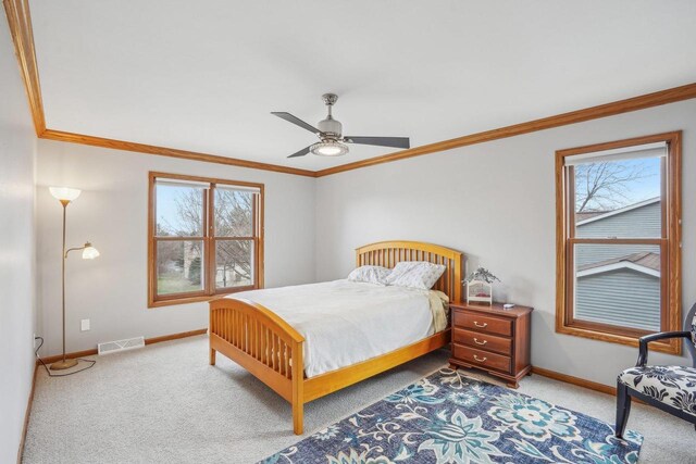 7817 Brule St, Madison, WI 53717 - bedroom with carpet, visible vents, baseboards, and ornamental molding