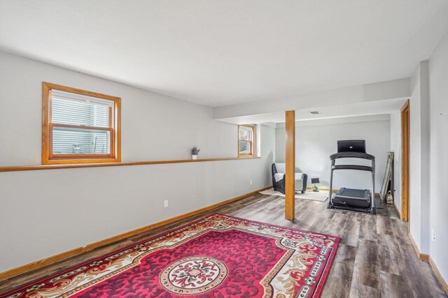 7817 Brule St, Madison, WI 53717 - exercise room with visible vents, baseboards, and wood finished floors
