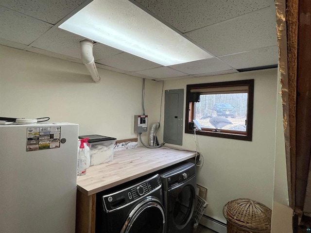 27200 N Maple Hill Rd, Washburn, WI 54891 - laundry area with electric panel, separate washer and dryer, laundry area, and baseboard heating