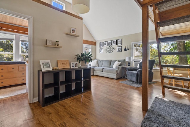 W3780 Cypress Dr, Lake Geneva, WI 53147 - living room with cooling unit, wood finished floors, and high vaulted ceiling