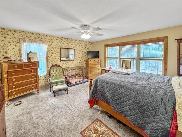 10244 124th St, Chippewa Falls, WI 54729 - carpeted bedroom featuring ceiling fan, baseboards, and wallpapered walls
