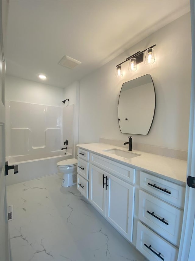 1107 Kampereschroer Way, Sun Prairie, WI 53590 - bathroom with vanity, marble finish floors, bathing tub / shower combination, and recessed lighting