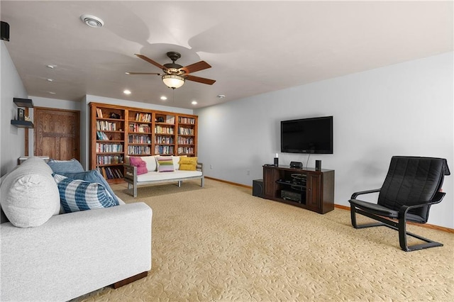 3943 Mill Run Rd, Eau Claire, WI 54703 - living area featuring recessed lighting, carpet, and a ceiling fan