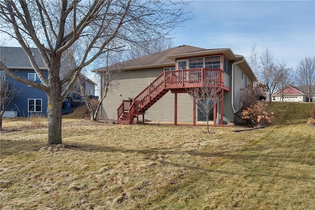 3943 Mill Run Rd, Eau Claire, WI 54703 - back of house featuring stairs, a deck, and a lawn