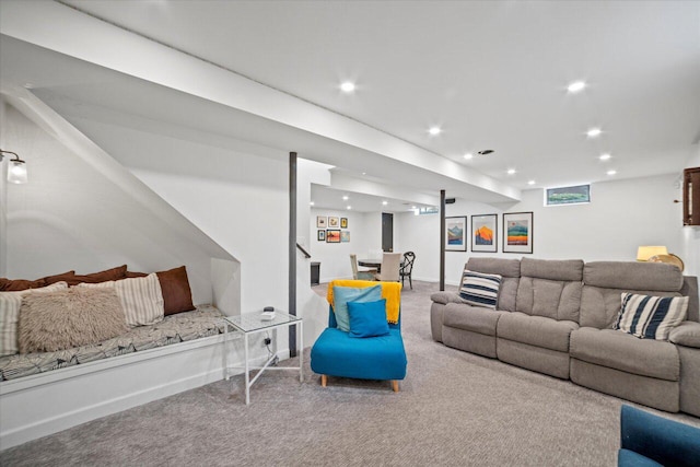 living room featuring carpet floors and recessed lighting